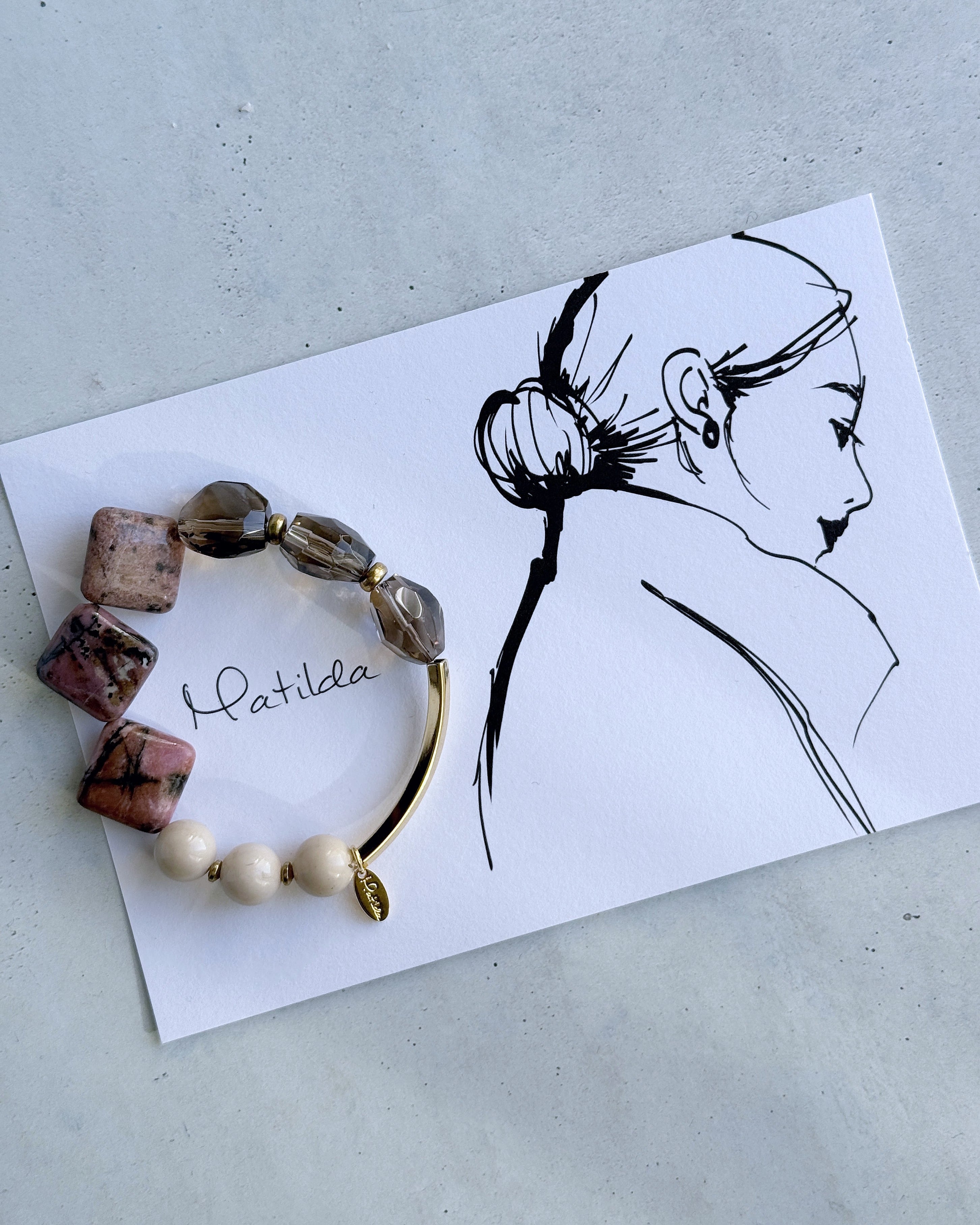 【再販】Tube & stone bracelet(ロードナイト×スモーキークォーツ×リバーストーン)