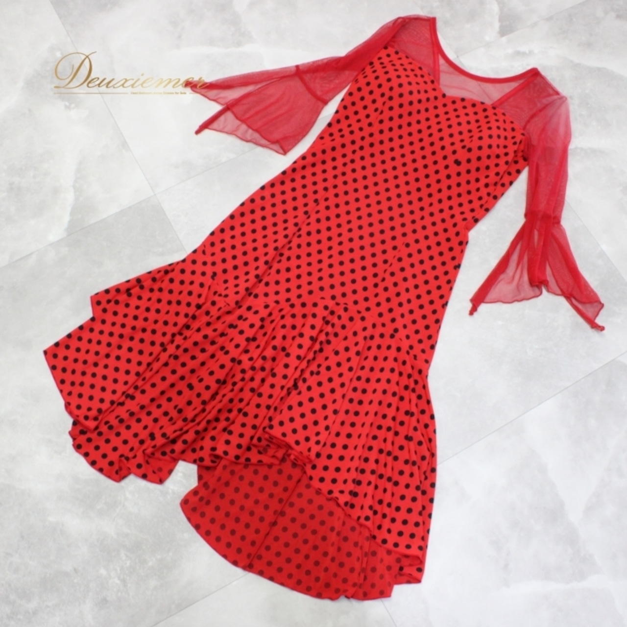 社交ダンス 衣装 ラテン ドレス ワンピース パーティドレス Create-Sun クリエイトサン 水玉 ドット 赤 黒 ブラック系 レッド系 レース レトロ かわいい ファッション 女性用 ダンス ウェア 通販 おしゃれ パーティー用 ステージ衣装 コスプレ ドレッシー 着心地良い 伸縮性あり 人気商品 セクシー デザイン 商品番号 揃いコーデ 結婚式 二次会