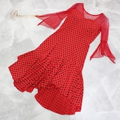 社交ダンス 衣装 ラテン ドレス ワンピース パーティドレス Create-Sun クリエイトサン 水玉 ドット 赤 黒 ブラック系 レッド系 レース レトロ かわいい ファッション 女性用 ダンス ウェア 通販 おしゃれ パーティー用 ステージ衣装 コスプレ ドレッシー 着心地良い 伸縮性あり 人気商品 セクシー デザイン 商品番号 揃いコーデ 結婚式 二次会