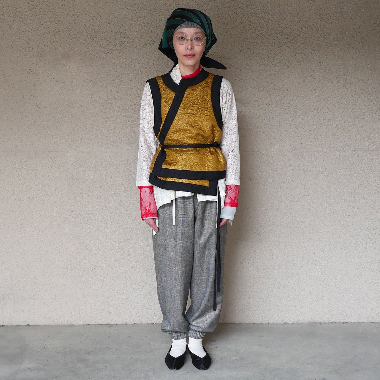 165.あの綿入り三角巾（レジメンタルストライプ×黒） | さゆうま