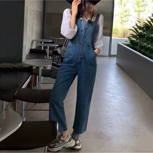 デニム　フロントボタン　サスペンダー　オールインワン〈１カラー サイズ S-XL 〉