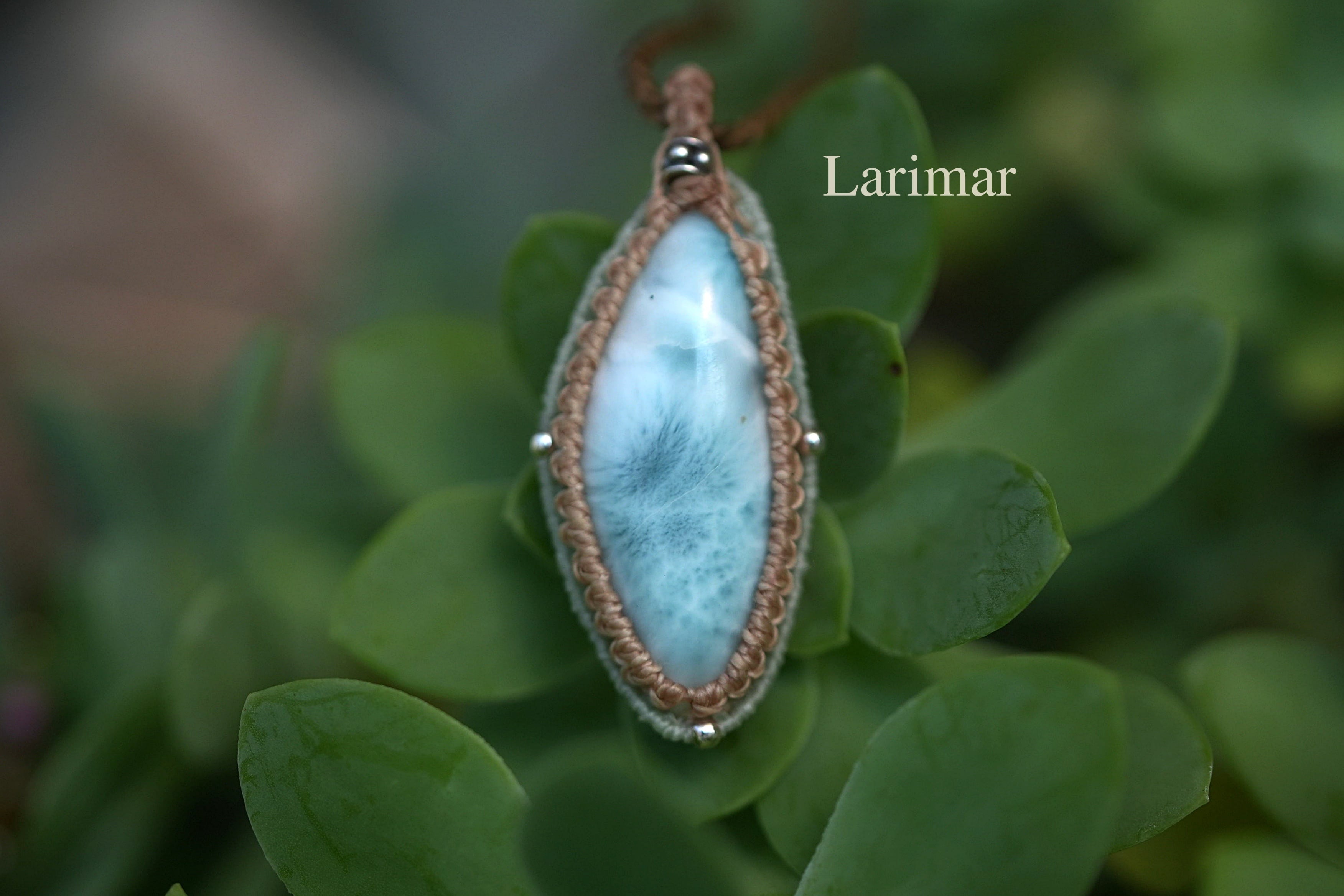 牙と波模様★ラリマー マクラメネックレス2068