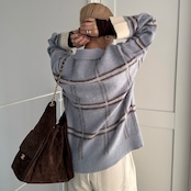 チェック柄スキッパーモヘアタッチknit/ペールブルー