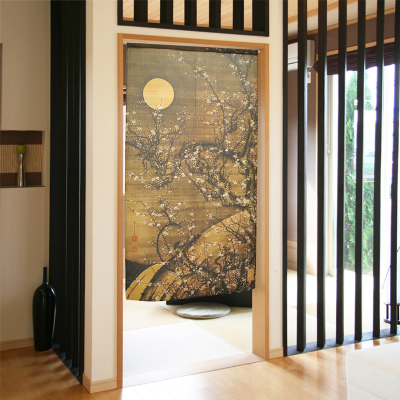 【受注生産】【のれん】伊藤若冲　月夜白梅図　幅85ｘ丈150cm 91268