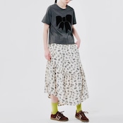 【2color】ブラックリボン ピュアコットンラウンドネックTシャツ i0298
