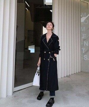 トレンチコート ロングコート ステッチ Aライン エレガント E459 | KiLUCE