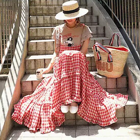 ワンピース ロング丈 サスペンダースカート ティアードスカート