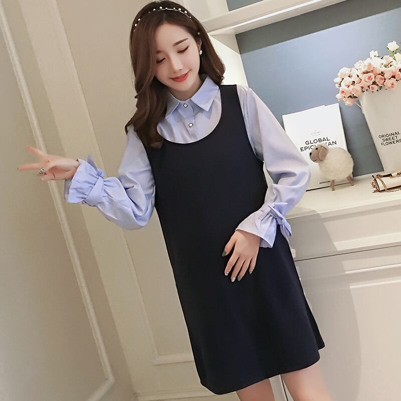 【新作】【送料無料】 マタニティ服スタイリッシュなドレスターンダウンカラープラスサイズマタニティドレス服妊娠中の女性妊娠中のドレス 大きめサイズ AL expec336718560816