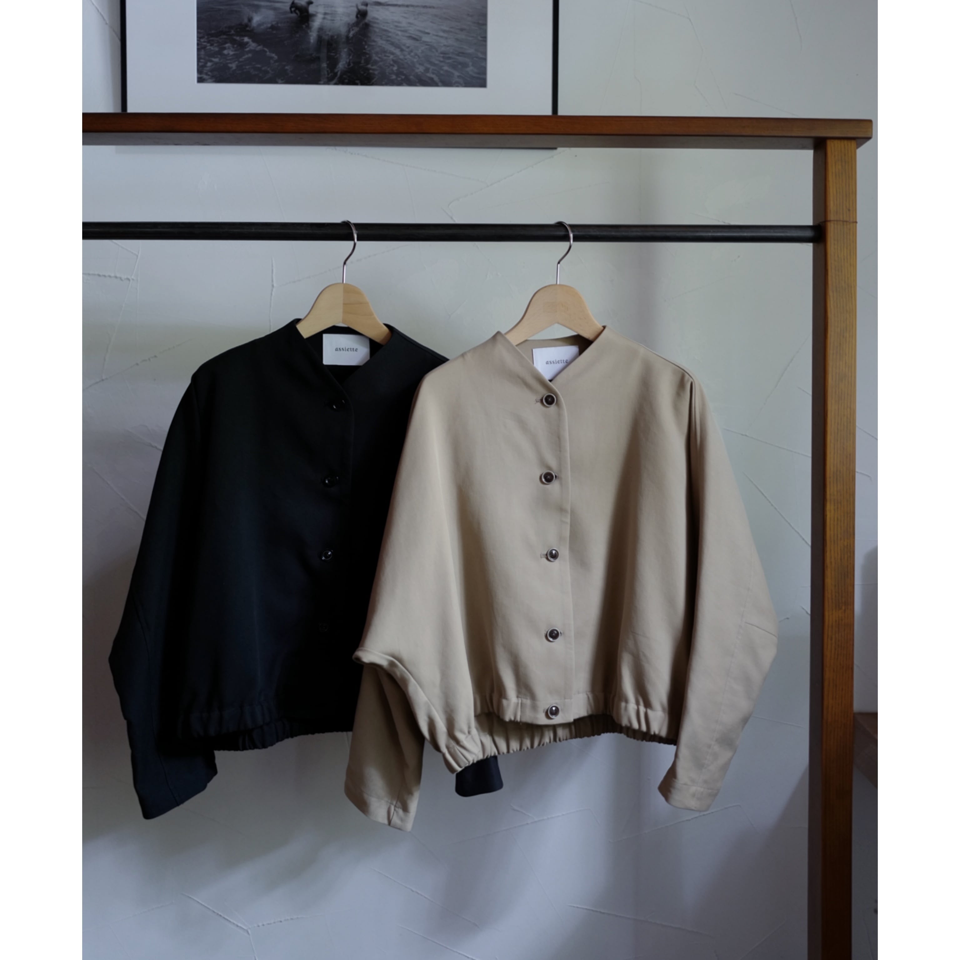 assiette│ Double cloth Dolman Sleeve Jacket(beige, black)