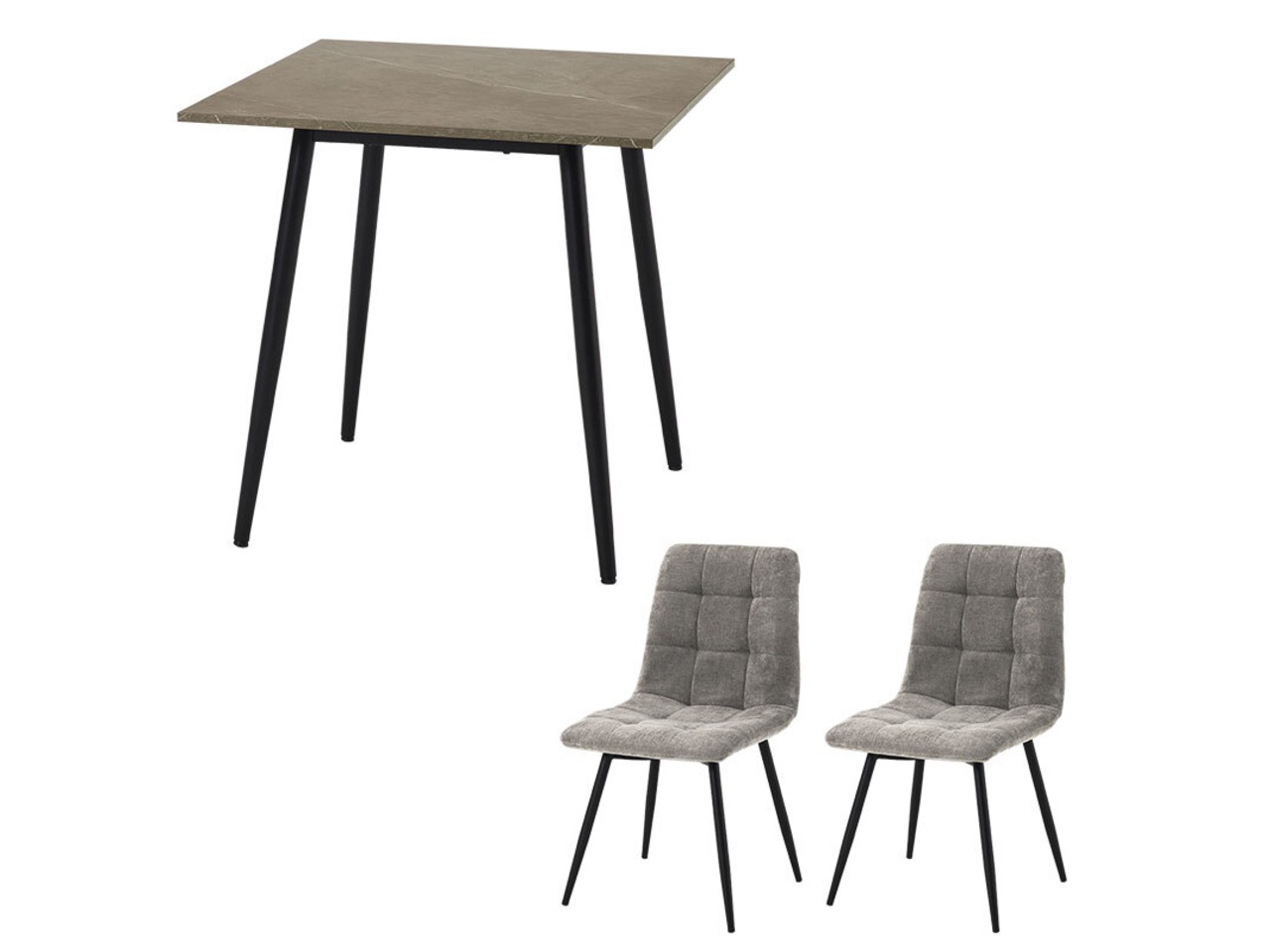 75×75cmカフェテーブル3点セット 大理石調 【チェア：グレー】・画像3