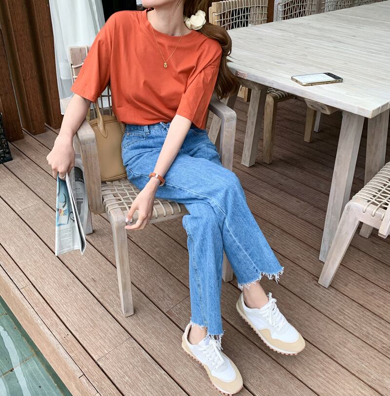 ハイウェストパンツ ルーズ薄手ジーンズ スプリングレディース 春物 ビッグFスモールZ韓国24373035565