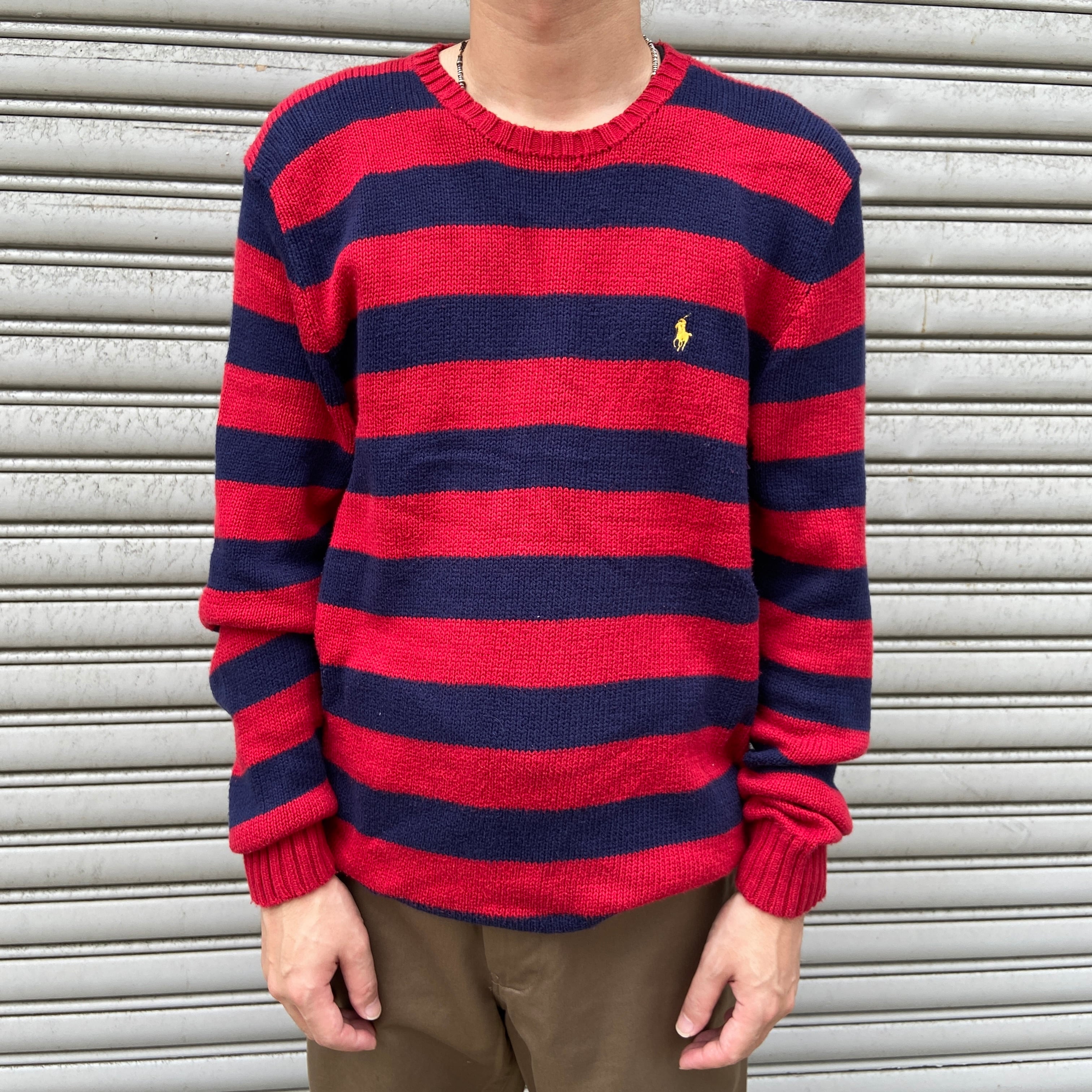 90s Ralph Lauren ボーダー柄コットンニット セーター☆赤 紺 M | 古着屋 Uan powered by BASE