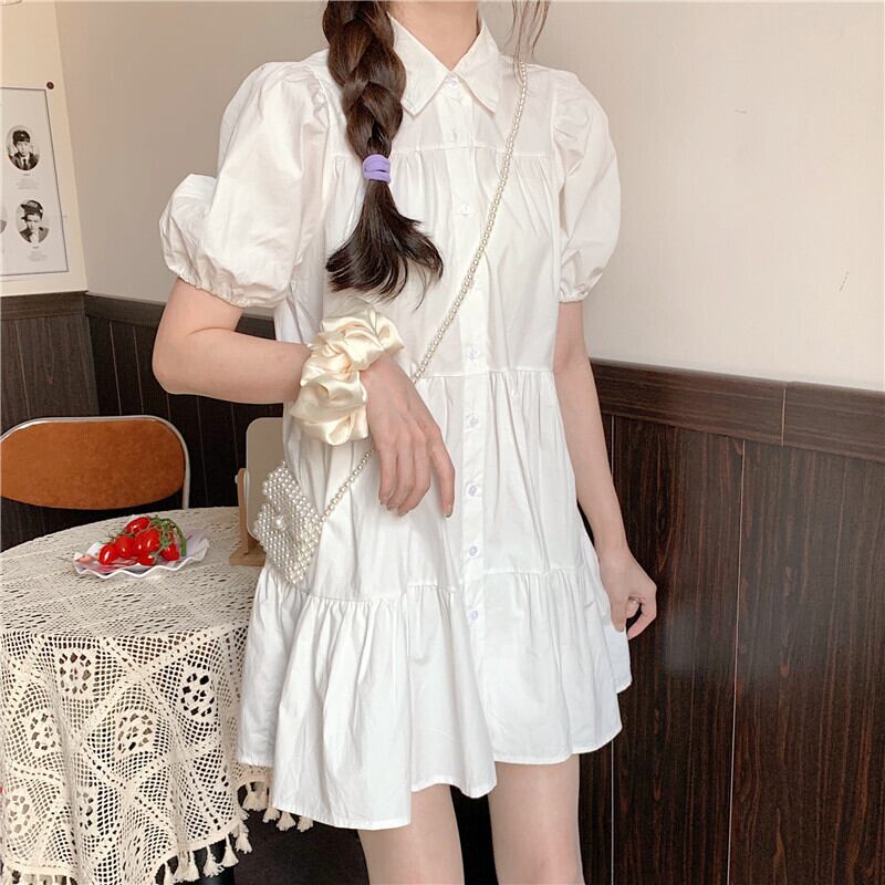 送料無料 コーデを幅広く楽しめる ミニワンピース チュニック パフスリーブ ティアードワンピース ミニ丈 Aライン 段フリル 2way Lamitte Deco トレンド 韓国ファッション ショップ Base店