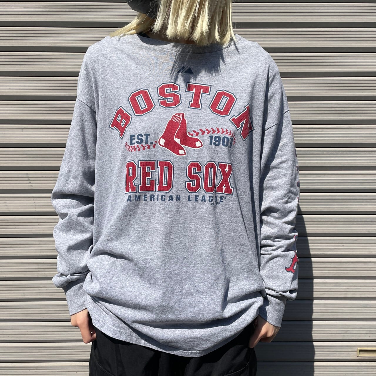 MLB ボストン・レッドソックス チームロゴ プリント ロングTシャツ 