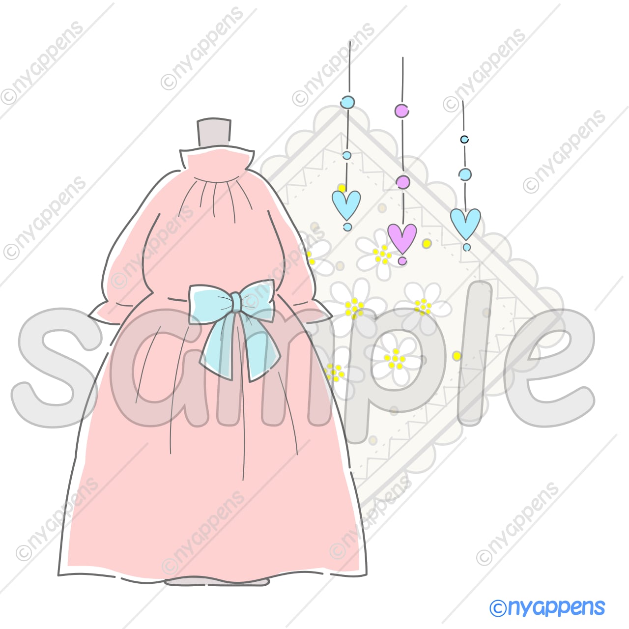 【商用利用OK】かわいい手書き風イラスト<ワンピース3種セット>SNSや素材に!