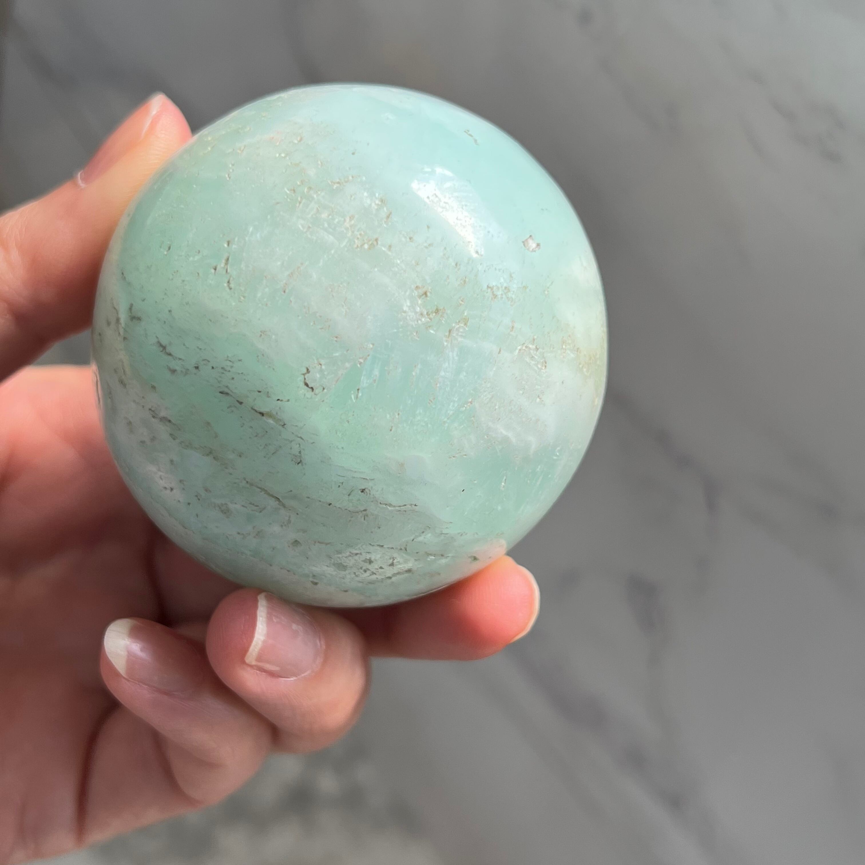 カリビアンブルーカルサイト＊スフィアM＊天然石丸玉＊天然石