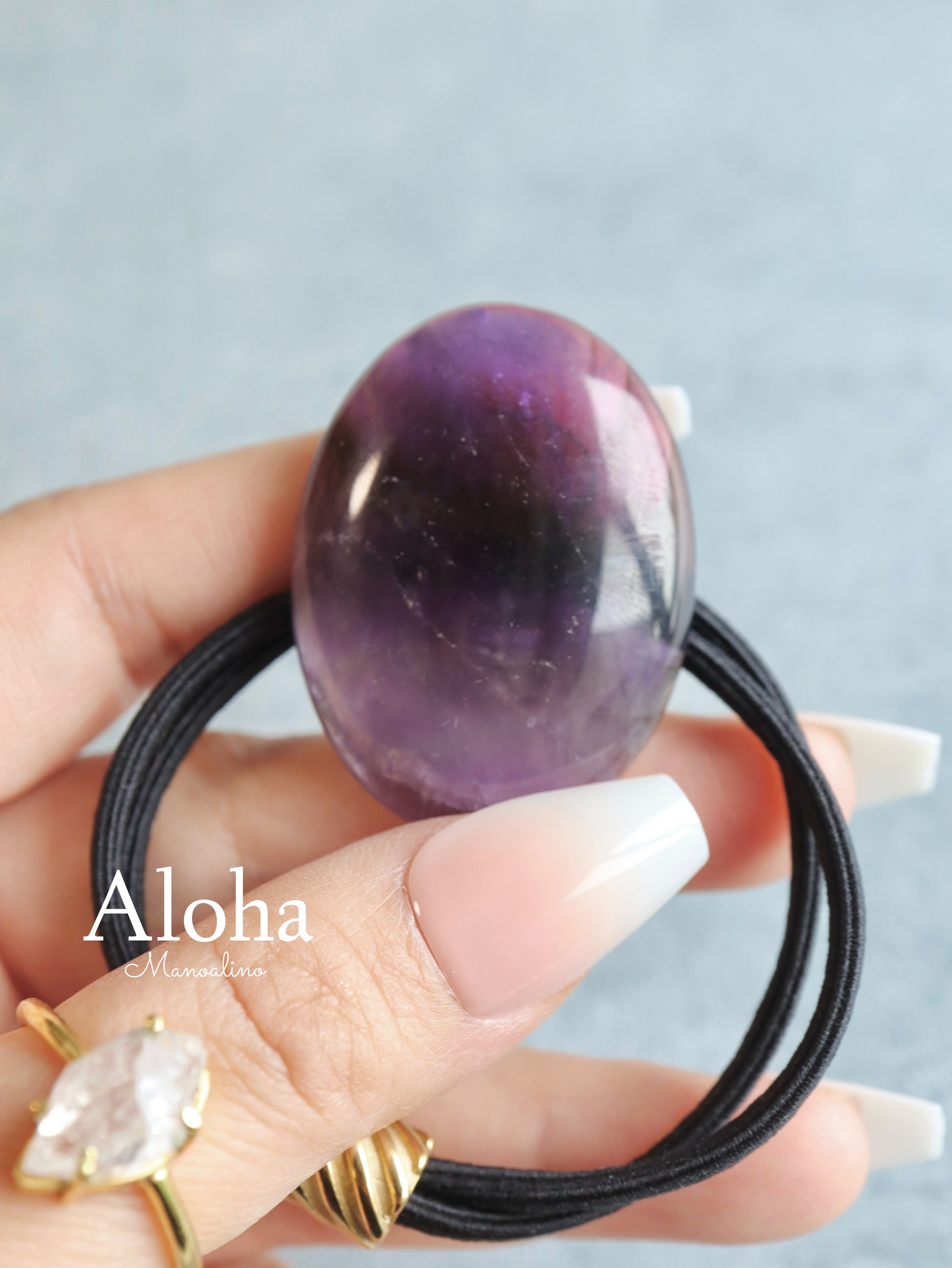 Oval Amethyst hair accessory(オーバルアメジストヘアゴム