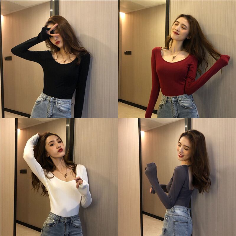 ホルターシャツ スプリングレッドスリムトップス ソリッド カラーTシャツ ロング 春物 ソリッドカラー ドラファッションホール17334412125