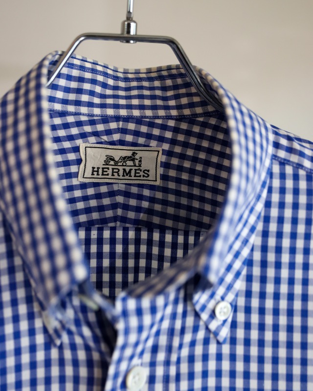 【定価15万】HERMES special B.D. Cotton shirt made in France Blue check mint condition ／ エルメス スペシャル コットン シャツ ブルー チェック フランス製 サイズ39 実寸M 長袖 エクストラコンディション