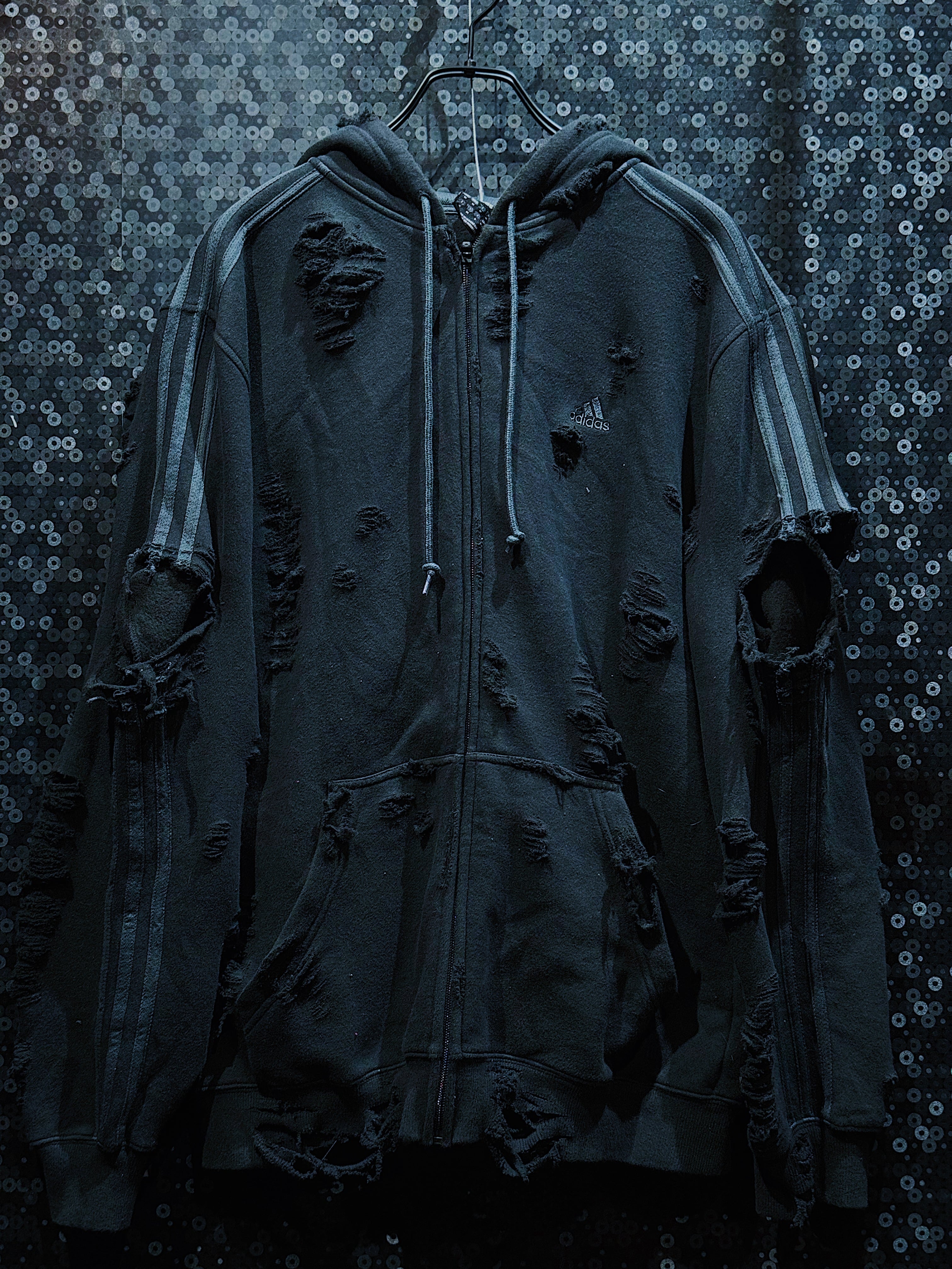 【ÆIEM】original'boro"remake adidas vintage full zip gray three stripe black hoodie