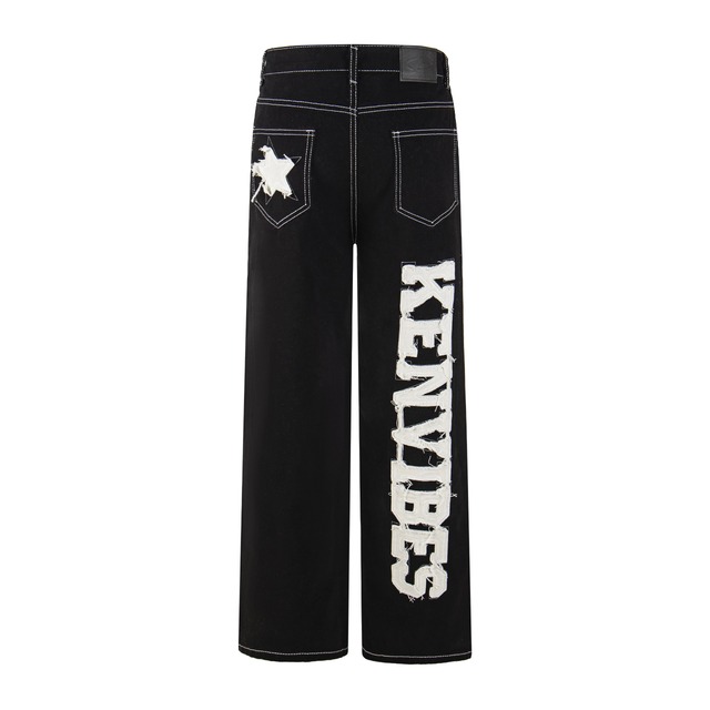 ビッグロゴスターパッチワイドシルエットデニムパンツ 2col R02588
