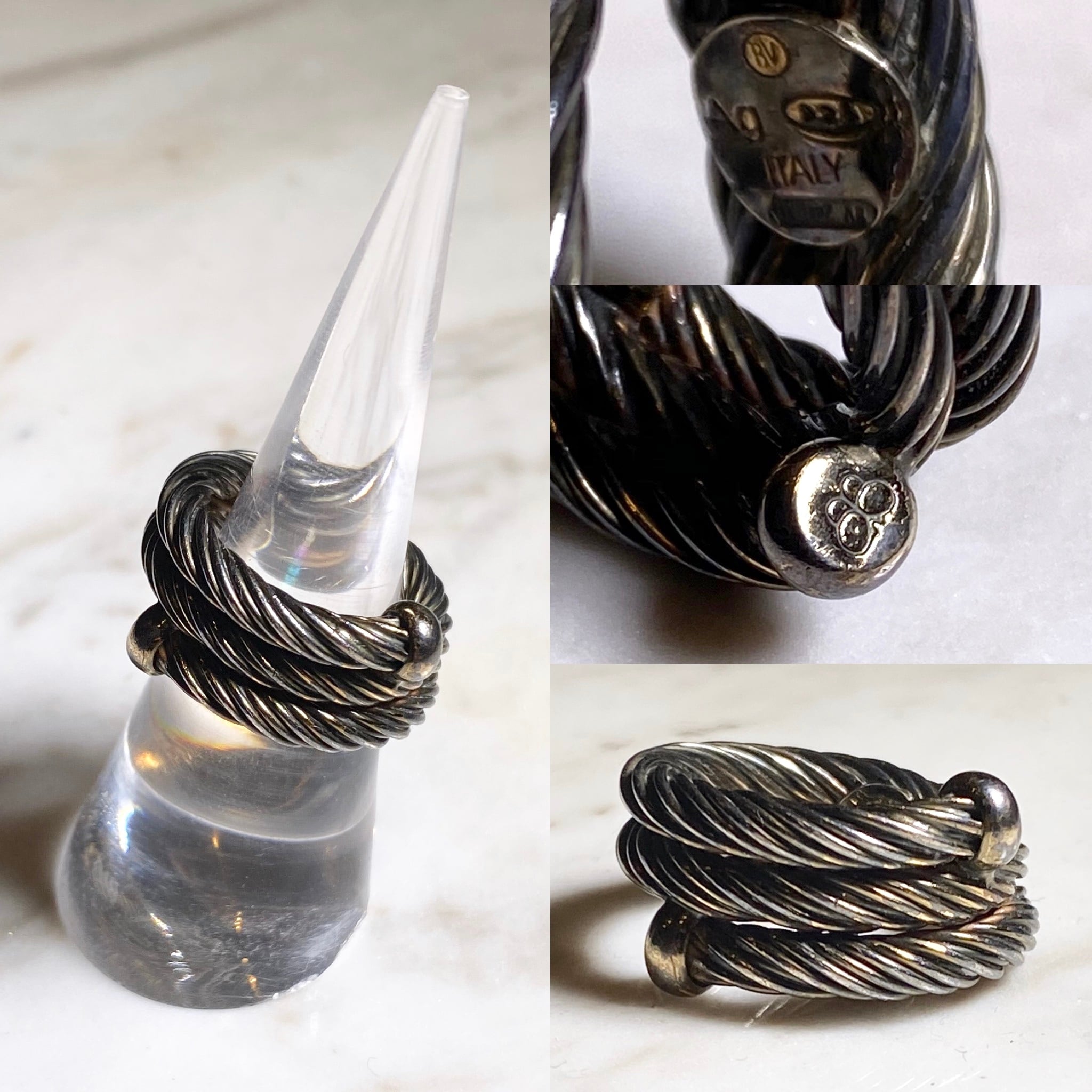 BOTTEGA VENETA twist silver coil design ring | NOIR ONLINE