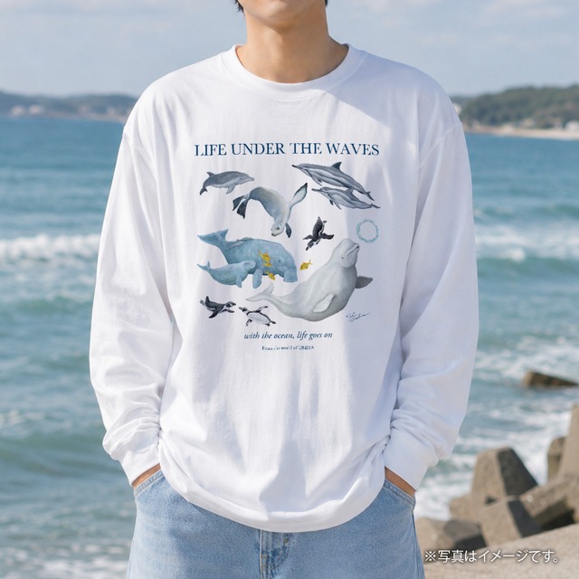 海の生きもの長袖Tシャツ（イルカ/ジュゴン/アシカ/ペンギン）｜LIFE UNDER THE WAVES Model-14