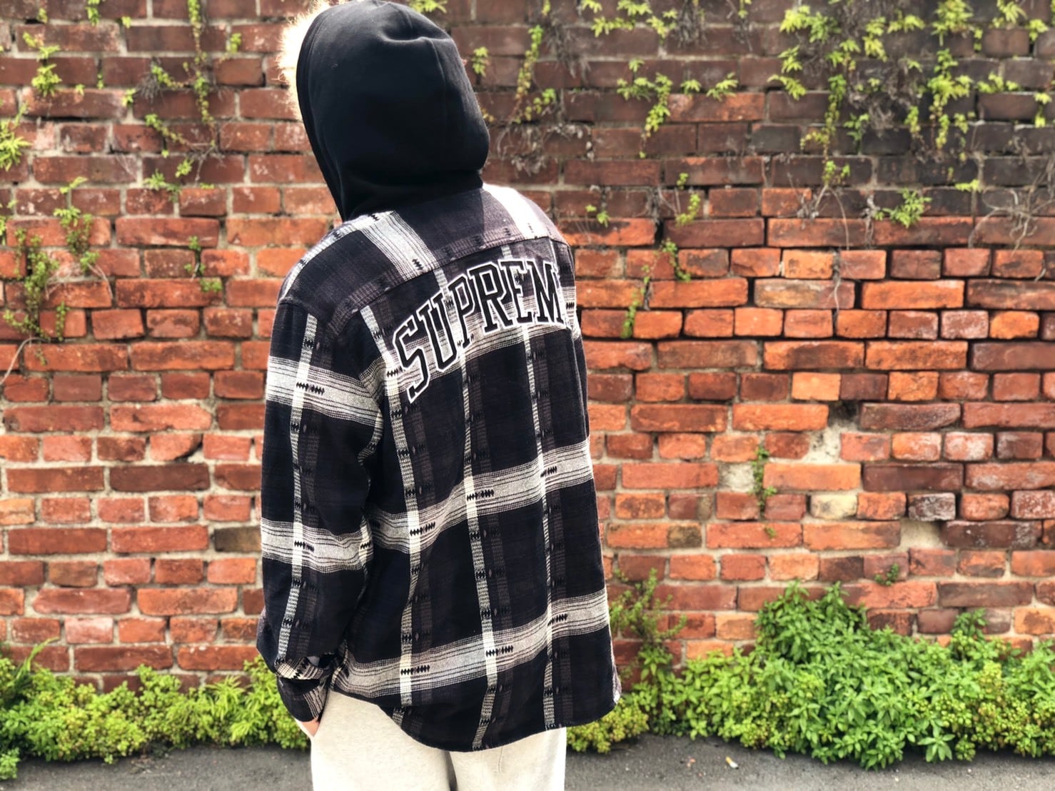 【S】Supreme Hooded Jacquard Flannel Shirt