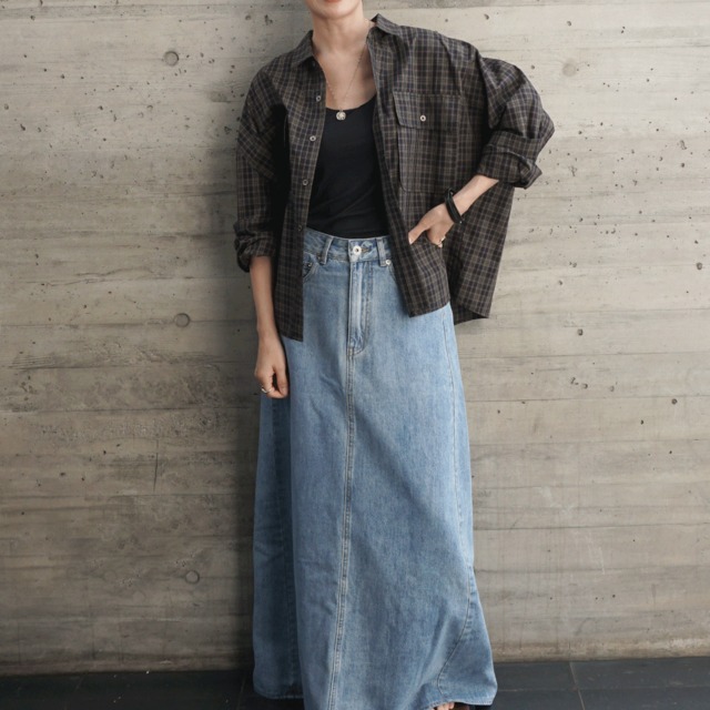 クロップドオーバーチェック柄シャツ