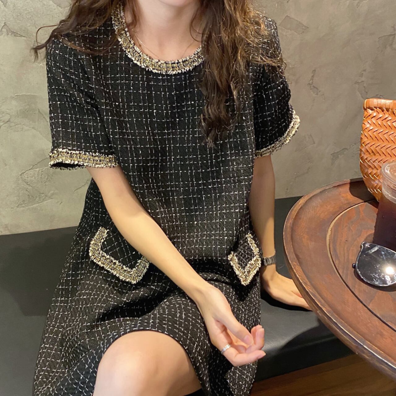 ツイードスクエア ミニワンピース A4258