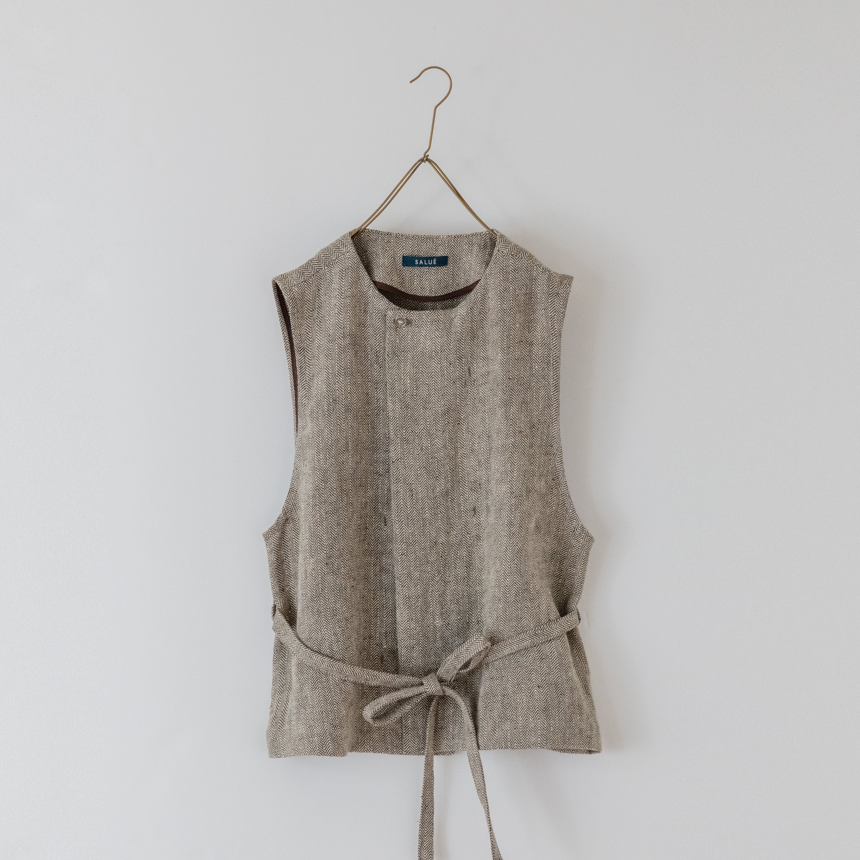 new:high-waisted gilet/herringbone linen 〈dark-brown×ivory〉