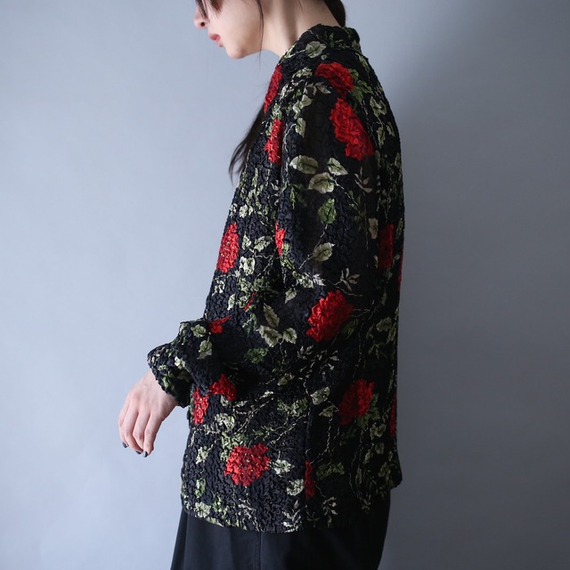 "皺" beads decoration design flower art pattern see-through shirt