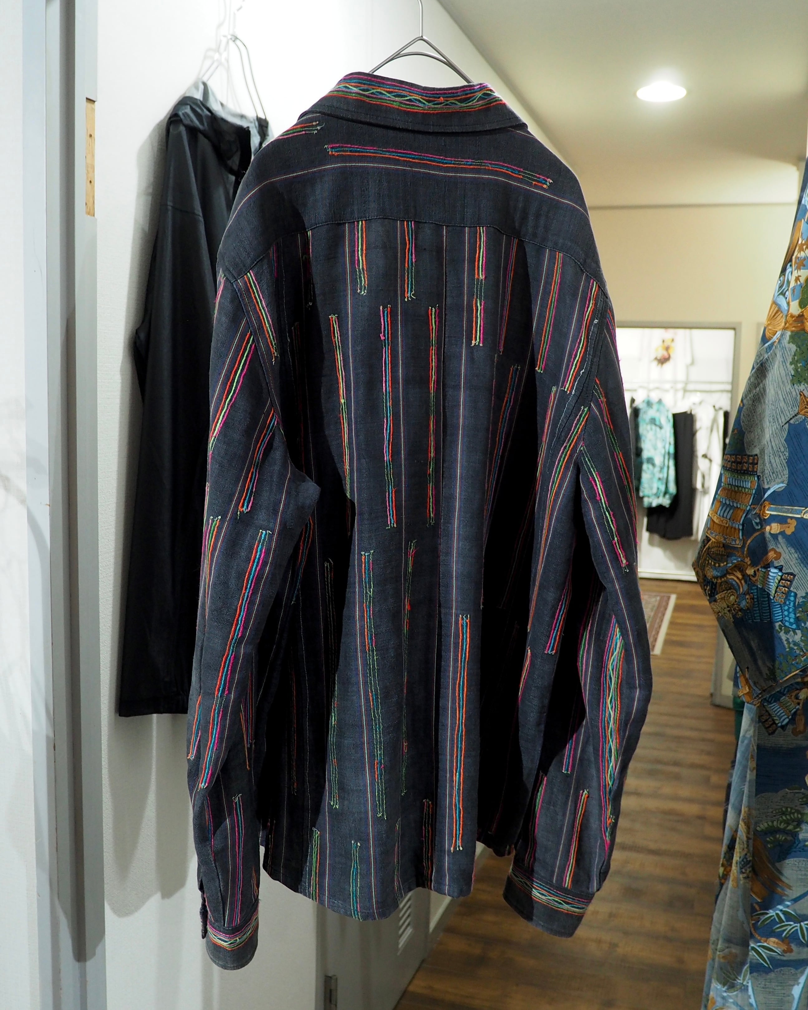 Colorful Thread Stripe Embroidery vintage Over Dyed shirt