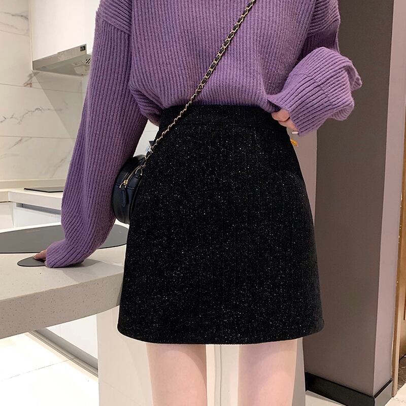 ブラックスカート スプリングオータムAライン薄手ショート 春物 秋物 試着室53414479208