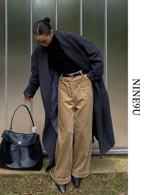 wool oversize basic long-coat【NINE9746】