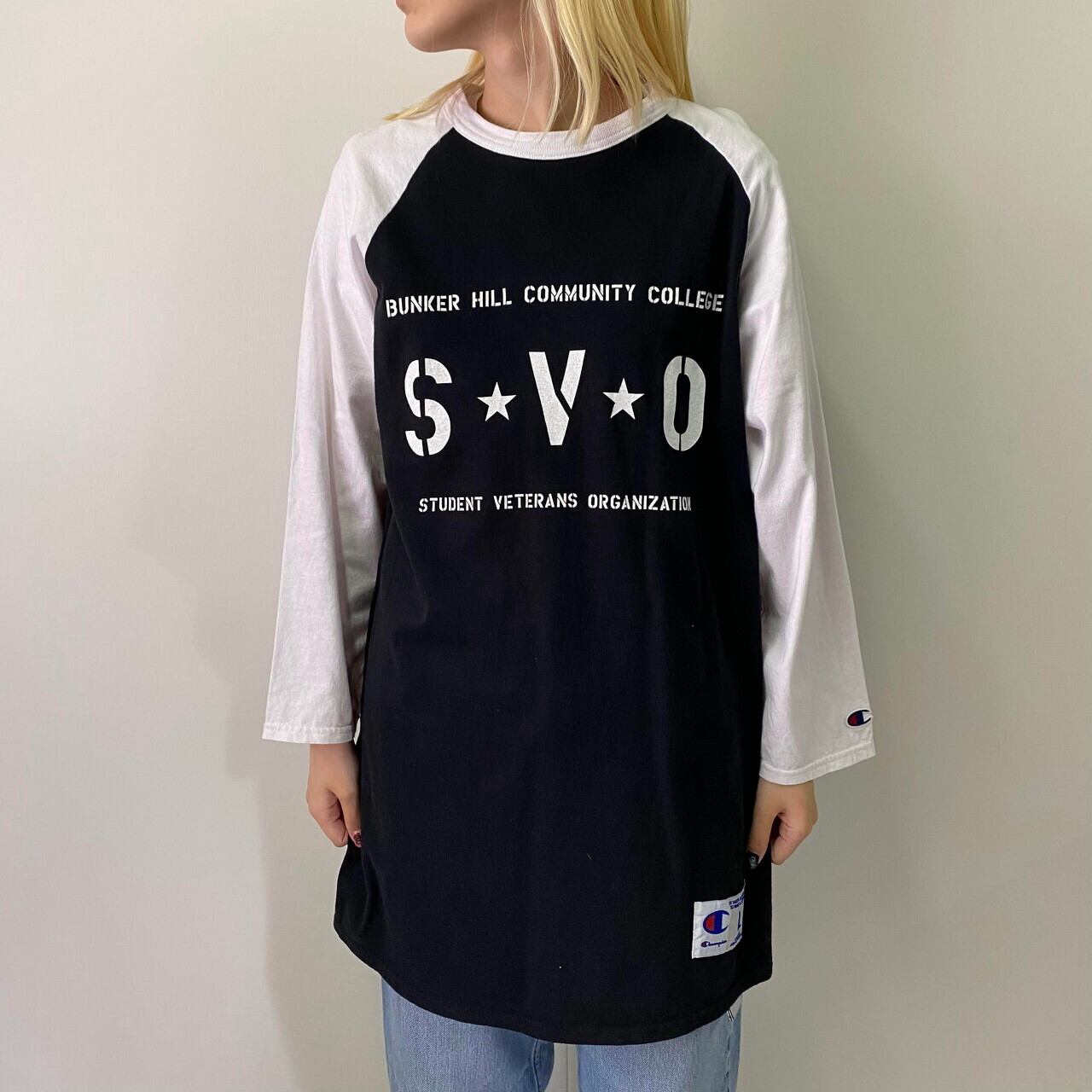 Champion チャンピオン ロゴ プリント ラグラン 長袖tシャツ ロングtシャツ メンズl 古着 ブラック ホワイト 黒 白 ロングｔシャツ Cave 古着屋 公式 古着通販サイト