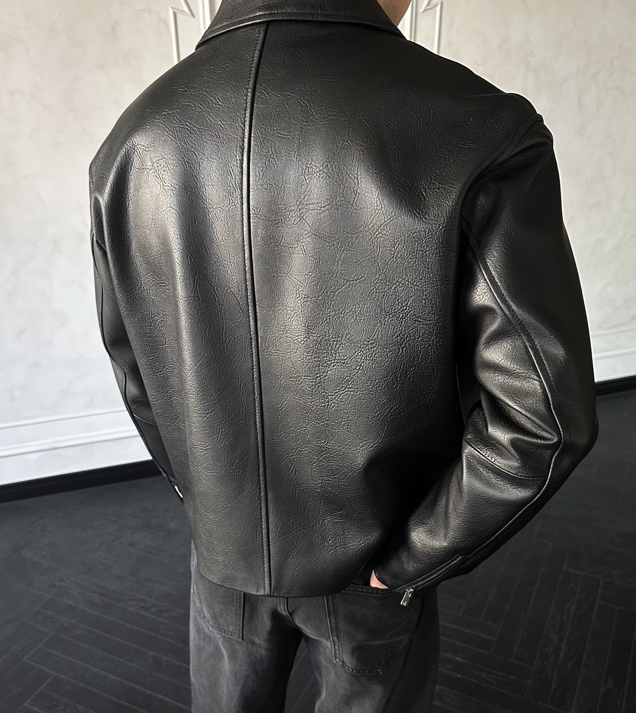 羊革のジップジャケット 黒 - 5