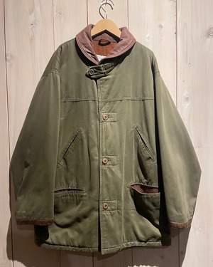 【a.k.a.C.a.k.a vintage】"CERRUTI 1881" Leather Switching Collar Design Vintage Loose Jacket