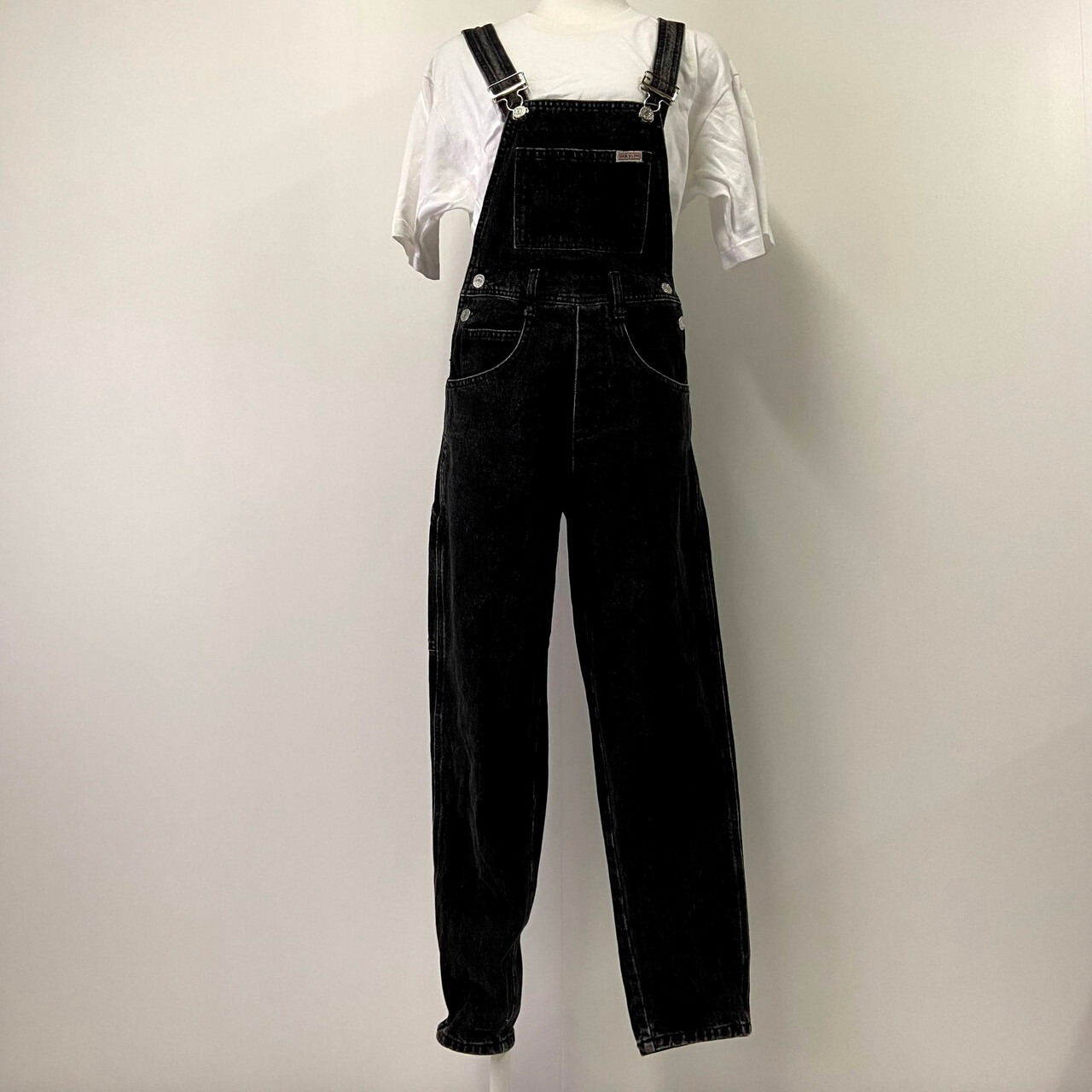 80年代 USA製 GUESS ゲス テーパード ブラック デニム オーバーオール 