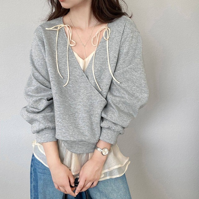 faux two-piece sweatshirt　J00524