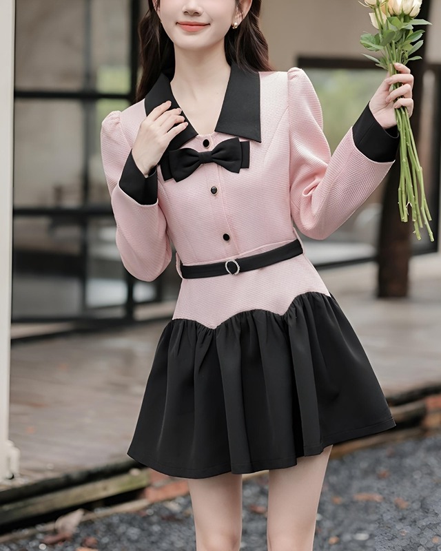 バイカラーフレアガールワンピース　24WP08099