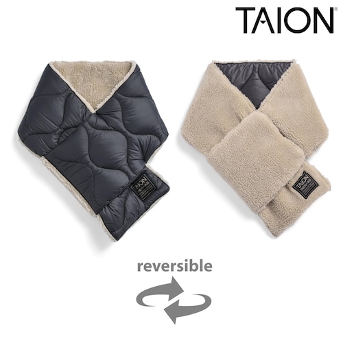 TAION タイオン ミリタリー リバーシブル ダウンマフラー ソフトシェル 800FP ダウン95% マイクロボア ヘチマキルト 防寒 保温 軽量 ユニセックス TAION-R201ALSML-1 ダークチャコール×ベージュ