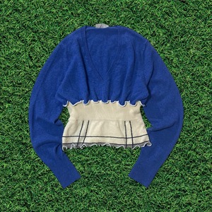 【リメイク古着】再構築チビ丈リメイクニットVネック