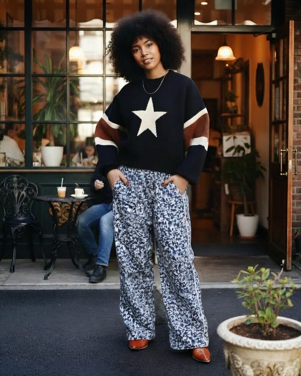 26年2月中旬発送】Star Warm Sweater/Black | AMBERGLEAM