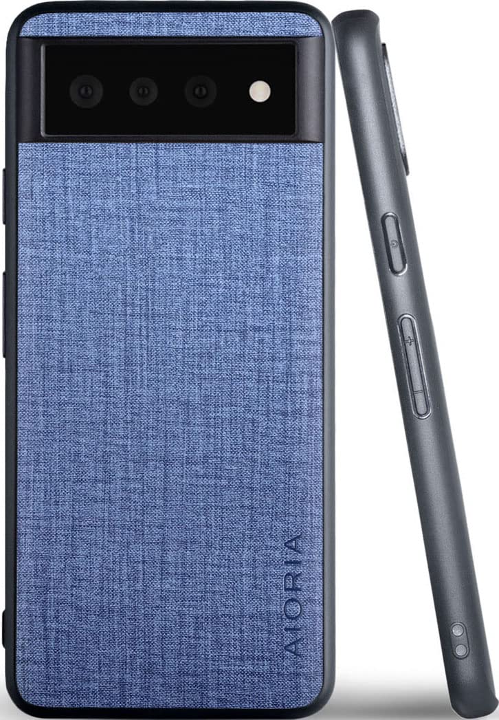 Aioria 互換性 ケース for Google Pixel 6 5G 生地パターンレザー高級に保護純色スマホケース (Blue, For Google Pixel 6)