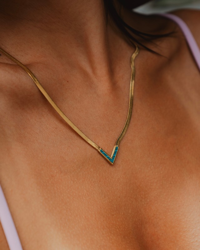 18K Choker Flat Snake necklace【green】#n98