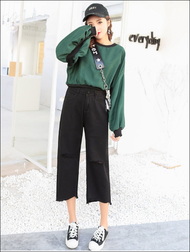 【送料無料】デニム レディース 韓国ファッション 春秋用 ２色展開 白黒 シック