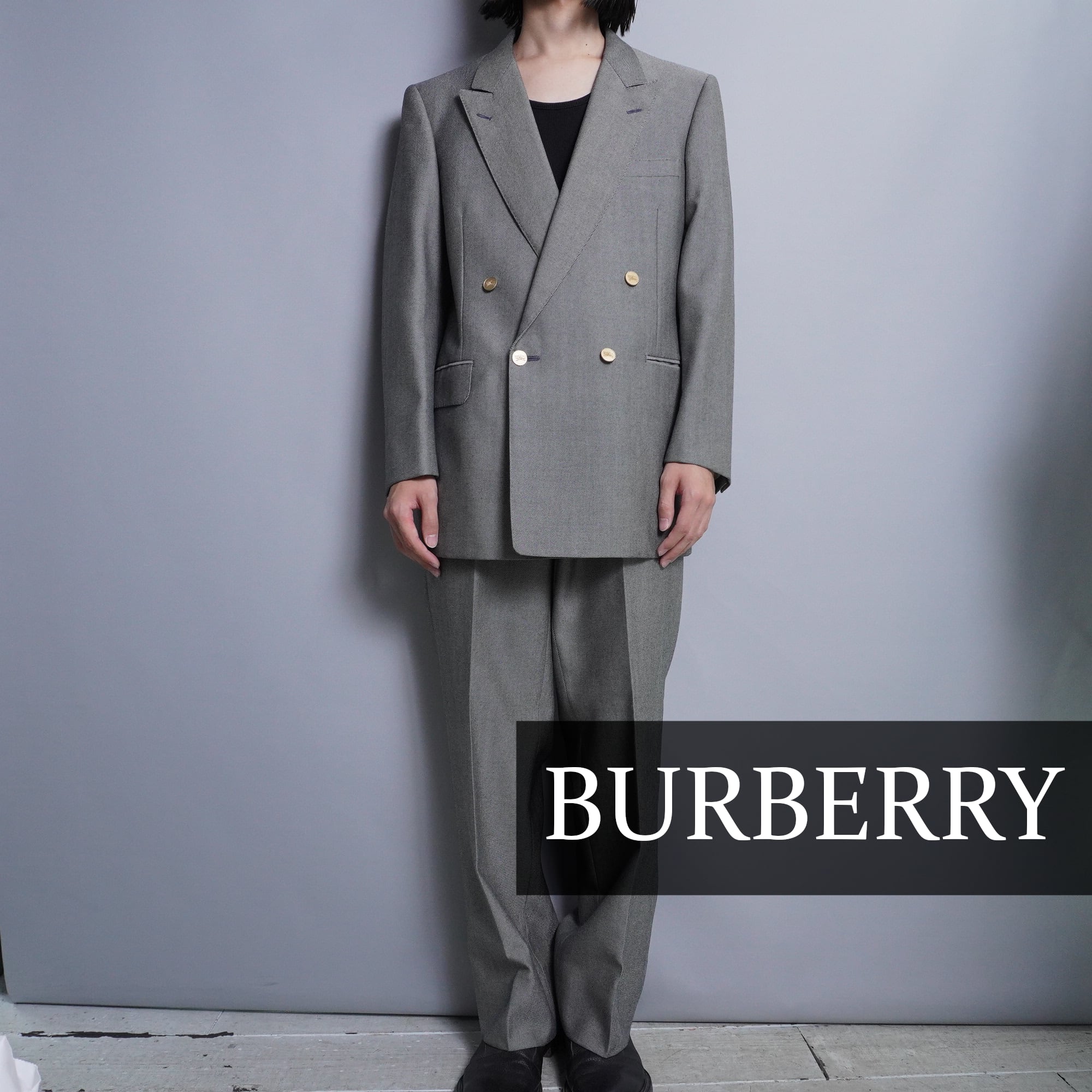 【BURBERRY】90s 金ボタンウールライトグレーダブルJKT