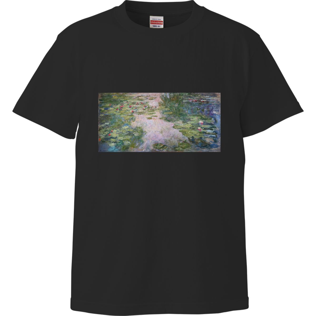 睡蓮 15（クロード・モネ ）：厳選名画Tシャツコレクション（ブラック 