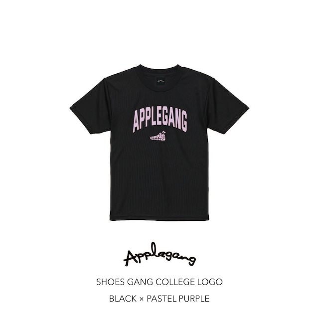 SHOES GANG COLLEGE LOGO　Tシャツ　BLACK × PASTEL PURPLE